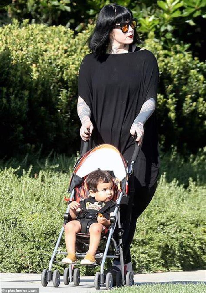 Kat Von D serves an uber chic mom look in black as she takes son Leafar